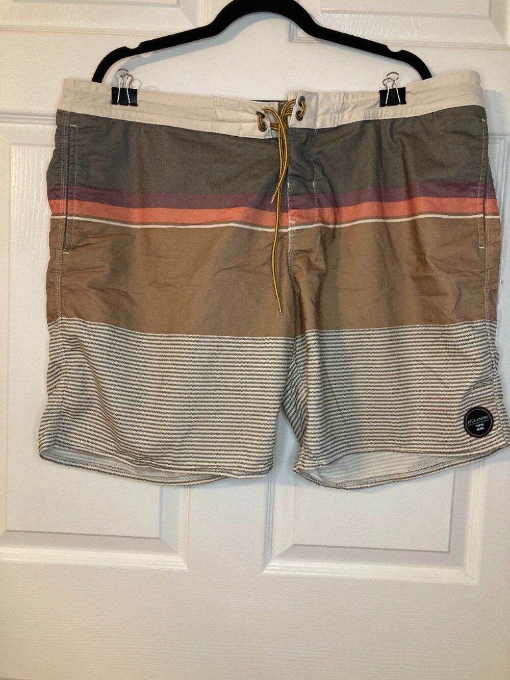 Billabong Men's Brown Orange Gray Horizontal Stripe Board Shorts - Size 40
